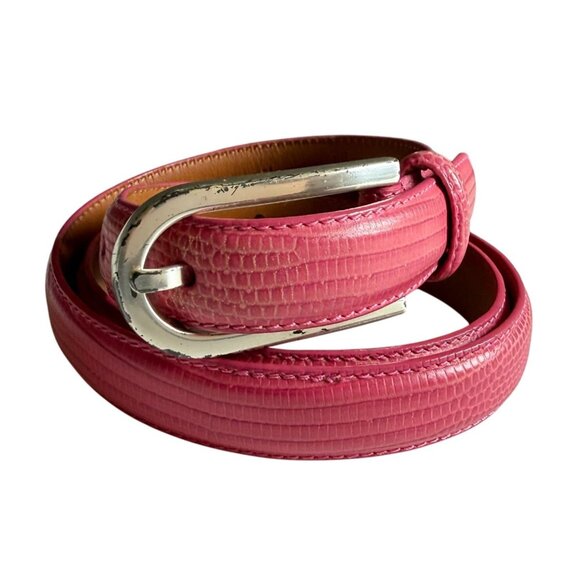Lauren Ralph Lauren Snake Embossed Italian Leather Belt Women's Medium Pink - Picture 1 of 10